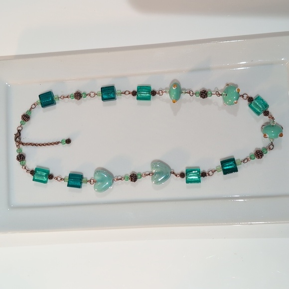 Handmade Ceramic, Glass & Crystal Beaded Coppertone Necklace - Picture 2 of 8